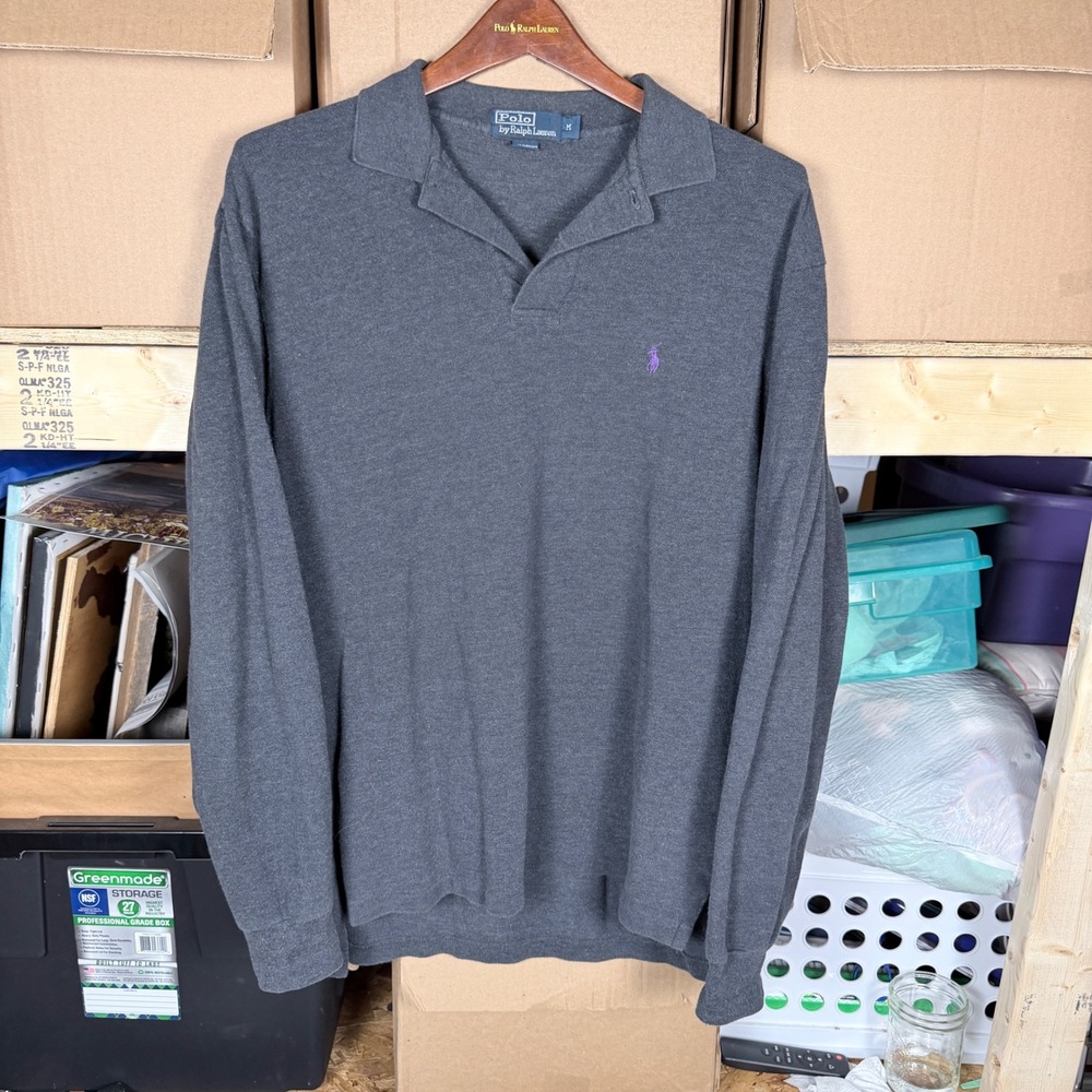 Polo Ralph Lauren rugby Men's Long Sleeve Polo Shirt Dark Gray Size M